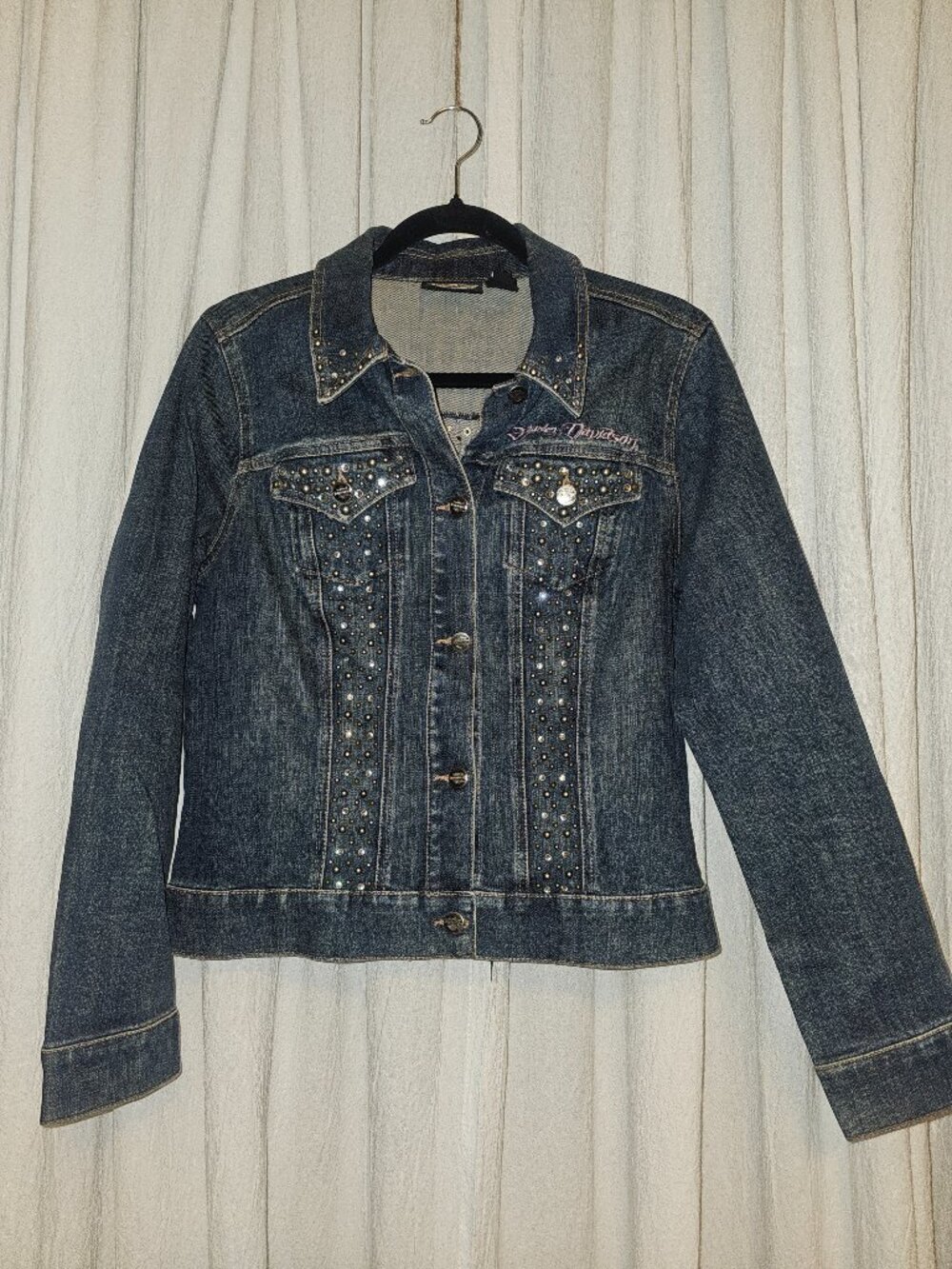 Harley-Davidson Women’s Denim Studded Jean Jacket Size M Embroidered